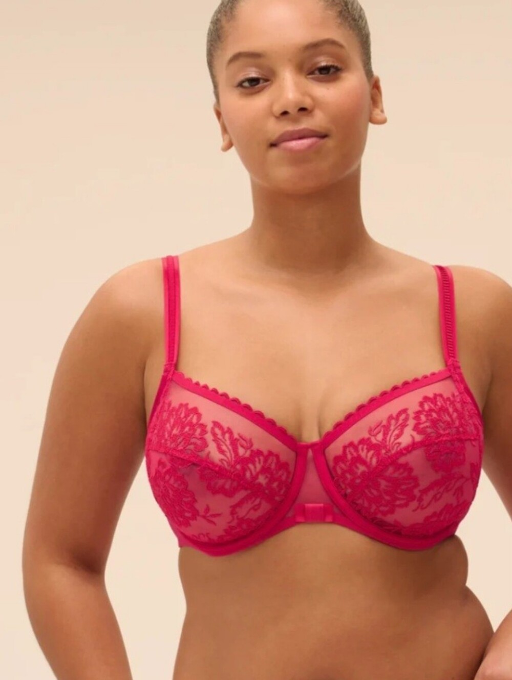 Simone Perele Bra Romance Full Cup 32F Red Cranberry Underwired Lace New $130
